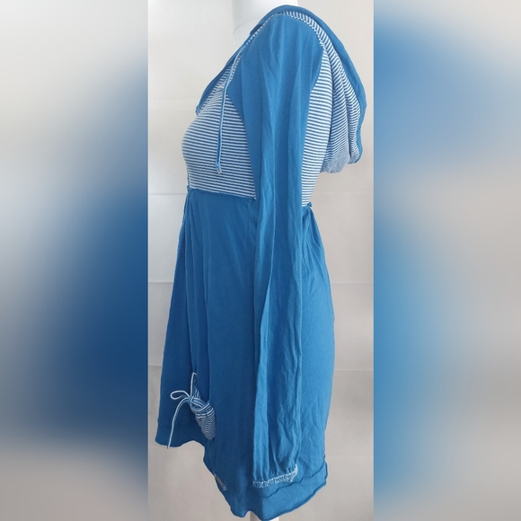 SUPERDRY Size 12 Vintage Thrift Hooded Dress M Blue Stripe Jersey Thumb Holes - Picture 8 of 11
